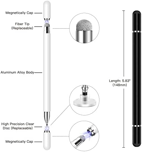 Stylus for iPad (2 Pcs), StylusHome Magnetic Disc Universal Stylus Pens Touch Screens for Apple/iPhone/Ipad pro/Mini/Air/Android/Microsoft/Surface All Capacitive Touch Screens - Black/White - Image 2