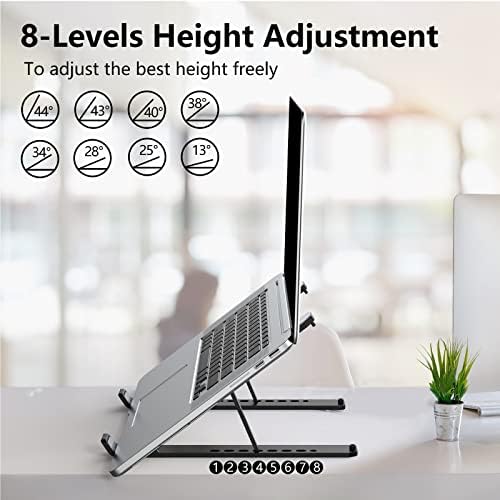 Tonmom Laptop Stand for Desk, Adjustable Laptop Riser ABS+Silicone Foldable Portable Laptop Holder, Ventilated Cooling Notebook Stand for 10-15.6” Laptops,Tablet-Black - Image 3