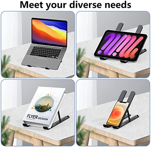 Tonmom Laptop Stand for Desk, Adjustable Laptop Riser ABS+Silicone Foldable Portable Laptop Holder, Ventilated Cooling Notebook Stand for 10-15.6” Laptops,Tablet-Black - Image 6