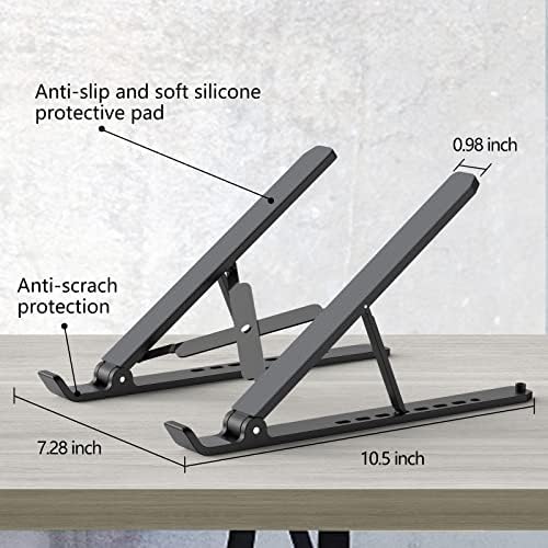 Tonmom Laptop Stand for Desk, Adjustable Laptop Riser ABS+Silicone Foldable Portable Laptop Holder, Ventilated Cooling Notebook Stand for 10-15.6” Laptops,Tablet-Black - Image 5