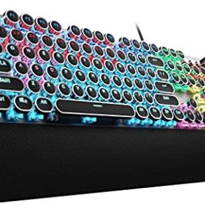 AULA F2088 Typewriter Style Mechanical Gaming Keyboard Blue Switches,Rainbow LED Backlit,Removable Wrist Rest,Media Control Knob,Retro Punk Round Keycaps,USB Wired Computer Keyboard