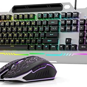 AULA Gaming Keyboard, 104 Keys Gaming Keyboard and Mouse Combo with RGB Backlit, All-Metal Panel, Anti-Ghosting, PC Gaming Keyboard and Mouse, Wired Gaming Keyboard Combo for MAC Windows PC Gamers