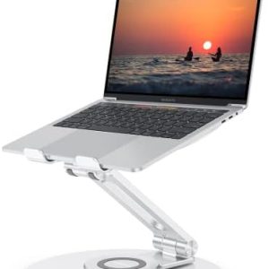 Adjustable Laptop Stand with 360 Rotating Base, OMOTON Ergonomic Laptop Riser for Collaborative Work, Dual Rotary Shaft Fully Foldable for Easy Storage, Fits MacBook / All Laptops up to 16 inches