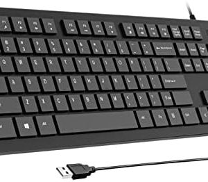 Computer Keyboard Wired, Plug Play USB Keyboard, Low Profile Chiclet Keys, Large Number Pad, Caps Indicators, Foldable Stands, Spill-Resistant, Anti-Wear Letters for Windows Mac PC Laptop, Full Size