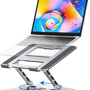 MCHOSE Adjustable Laptop Stand for Desk, Ergonomic Riser with 360° Rotating Base, Foldable Notebook Computer Holder Compatible MacBook Air Pro, Dell XPS, More 10-17" Laptops, Silver