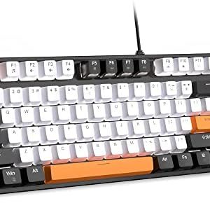 MageGee 75% Mechanical Gaming Keyboard with Yellow Switch, LED White Backlit Keyboard, 87 Keys Compact TKL Wired Computer Keyboard for Windows Laptop PC Gamer - White/Black