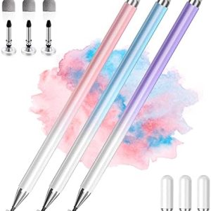 Stylus Pens for Touch Screens, 2 in 1 High Precision Universal Stylus Pen for iPad Compatible with Apple, iPhone, iPad, Android, Microsoft Tablets, Phones, 3 Pack-Blue, Pink, Purple