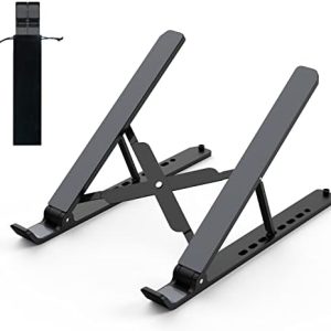 Tonmom Laptop Stand for Desk, Adjustable Laptop Riser ABS+Silicone Foldable Portable Laptop Holder, Ventilated Cooling Notebook Stand for 10-15.6” Laptops,Tablet-Black